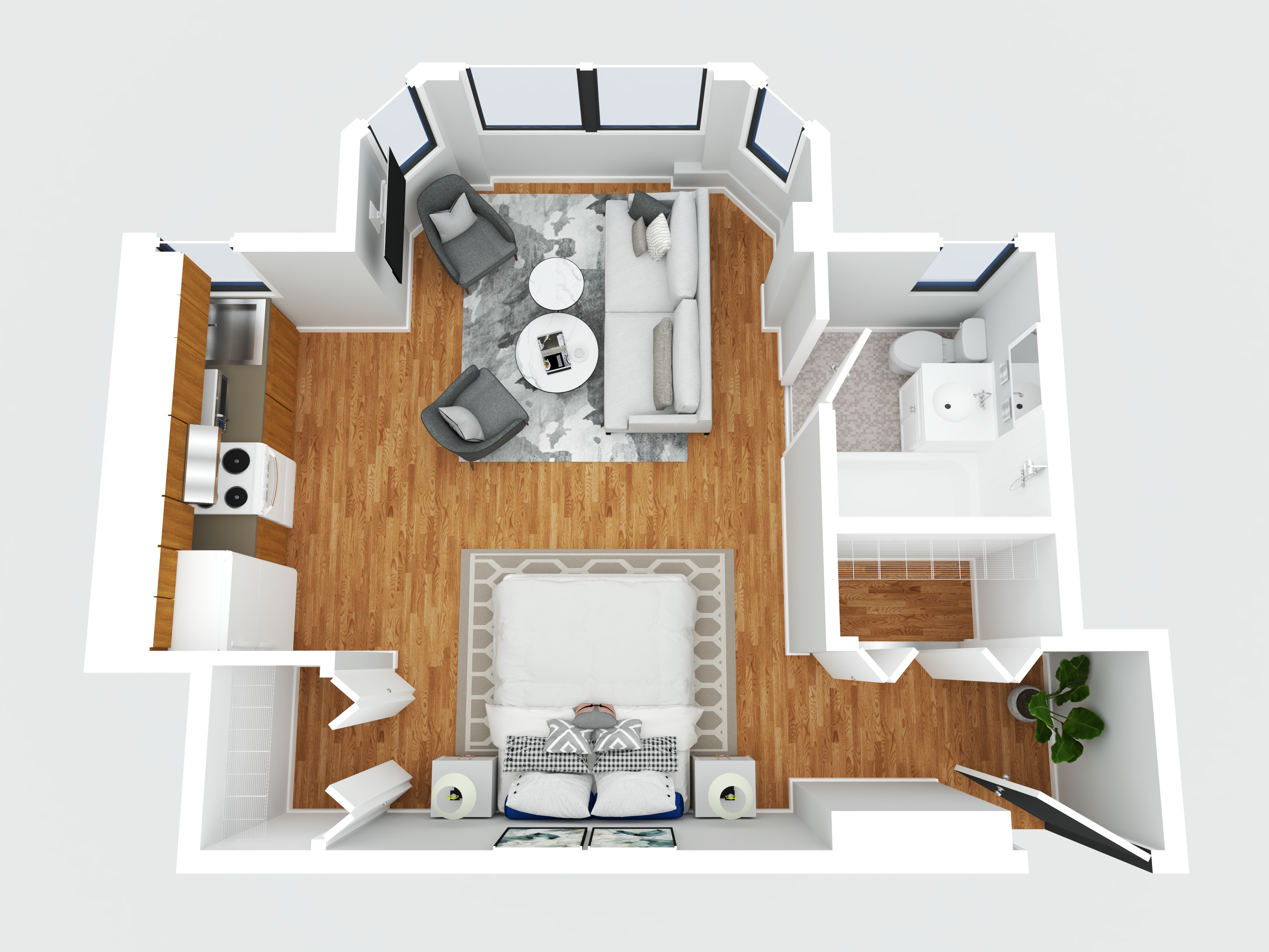 Floor plan for studio, 1 bath, 350 sqft